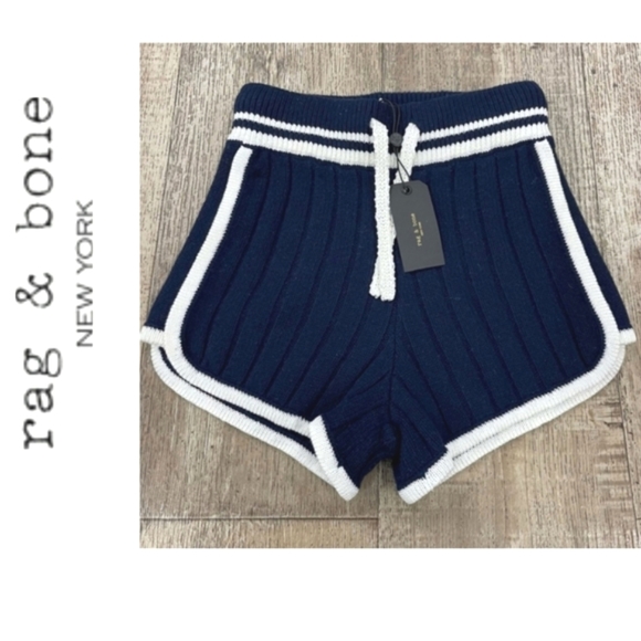 rag & bone Pants - Rag & Bone Serena Wool Blend Relaxed Fit Short In Navy